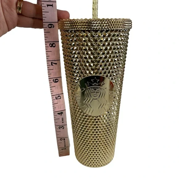 Starbucks 24 oz metallic gold studded Venti Cold Cup 2022 Holiday Tumbler - Picture 11 of 11